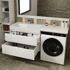 Style Line Тумба под раковину Даллас 150 Люкс Plus 2 ящика подвесная белая – фотография-2